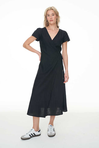 LIN-IN WRAP MIDI DRESS BLACK