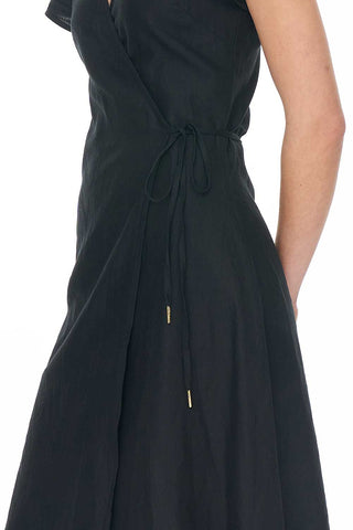 LIN-IN WRAP MIDI DRESS BLACK