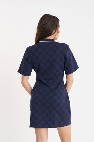 CHECK POLO DRESS NAVY