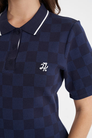 CHECK POLO DRESS NAVY